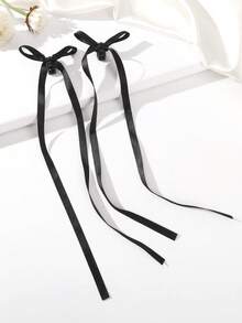 2入組優雅芭蕾風格緞帶蝴蝶結髮夾 - 黑色 - 查看 2