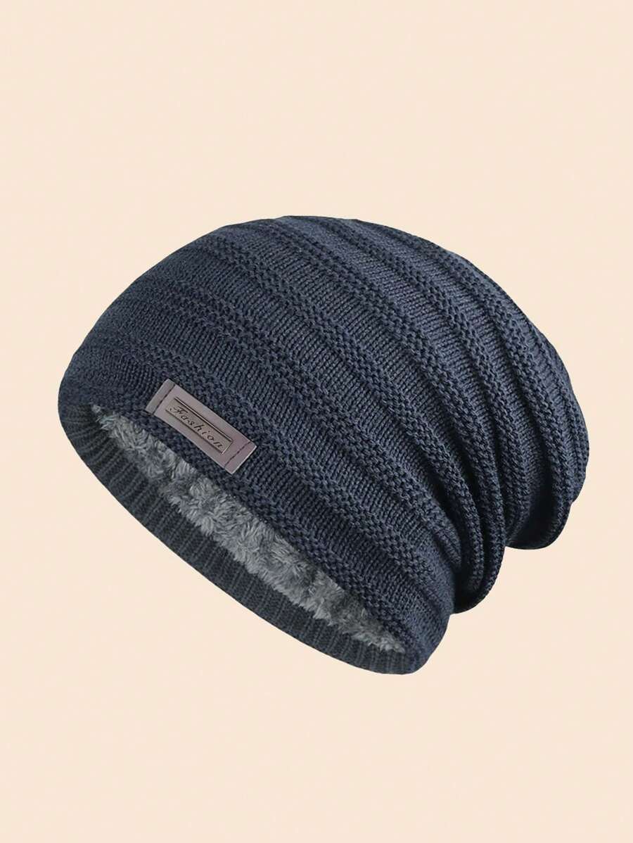 1 Mũ dệt kim dày ngoài trời dành cho nam có nút giữ ấm tai, chống gió, ấm áp, thích hợp để sử dụng hàng ngày và du lịch trong mùa thu đông thông thường - Màu xanh hải quân - Xem 1