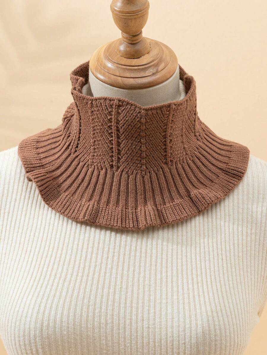 1入女士冬季保暖圍脖,帶假領的耳瓣設計防寒針織圓圈圍巾,日常使用的多功能裝飾配件 - 鏽棕色 - 查看 1