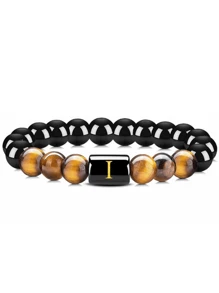 Pulsera Elástica De Piedra De Ojo De Tigre Natural Y Obsidiana Negra, Con Detalle De 26 Letras En Inglés, Joyería De Moda Para Hombres Y Mujeres, 1 Ud.