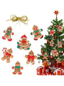 6pcs/pack Christmas Gingerbread Man Hanging Ornaments - Multicolor - View 1