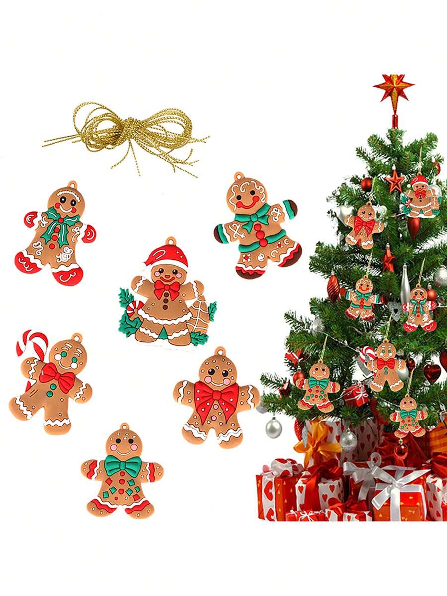 6pcs/pack Christmas Gingerbread Man Hanging Ornaments - Multicolor - View 1