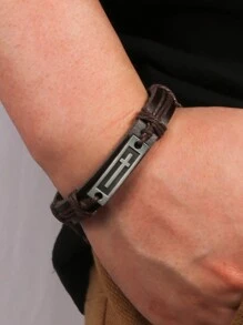 1入歐美風格珠寶男士'i Love Jesus' 皮繩手鍊,復古簡約個性手飾流行趨勢