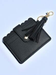 Pu流蘇鑰匙圈女士多功能收納袋卡片夾錢包id卡套聖誕禮物配件
