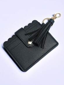 Pu流蘇鑰匙圈女士多功能收納袋卡片夾錢包id卡套聖誕禮物配件