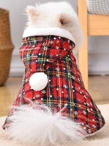 DODOPET 聖誕節轉化服裝法國鬥牛犬套裝斗篷,適合貓和小型犬 - 酒紅色 - 查看 3