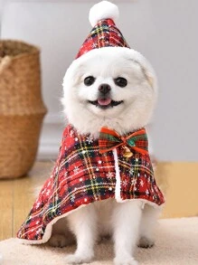 DODOPET 聖誕節轉化服裝法國鬥牛犬套裝斗篷,適合貓和小型犬 - 酒紅色 - 查看 1