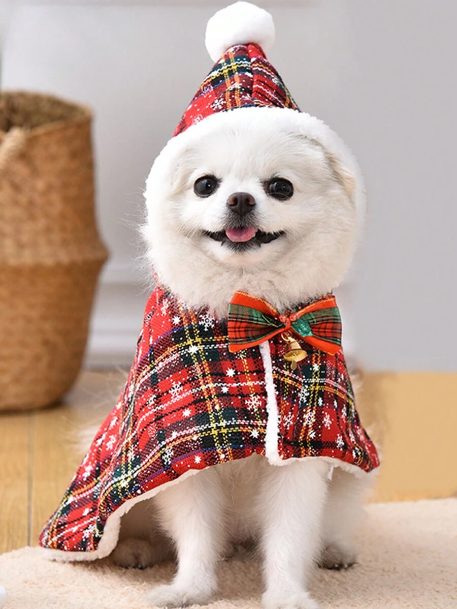 DODOPET 聖誕節轉化服裝法國鬥牛犬套裝斗篷,適合貓和小型犬 - 酒紅色 - 查看 1