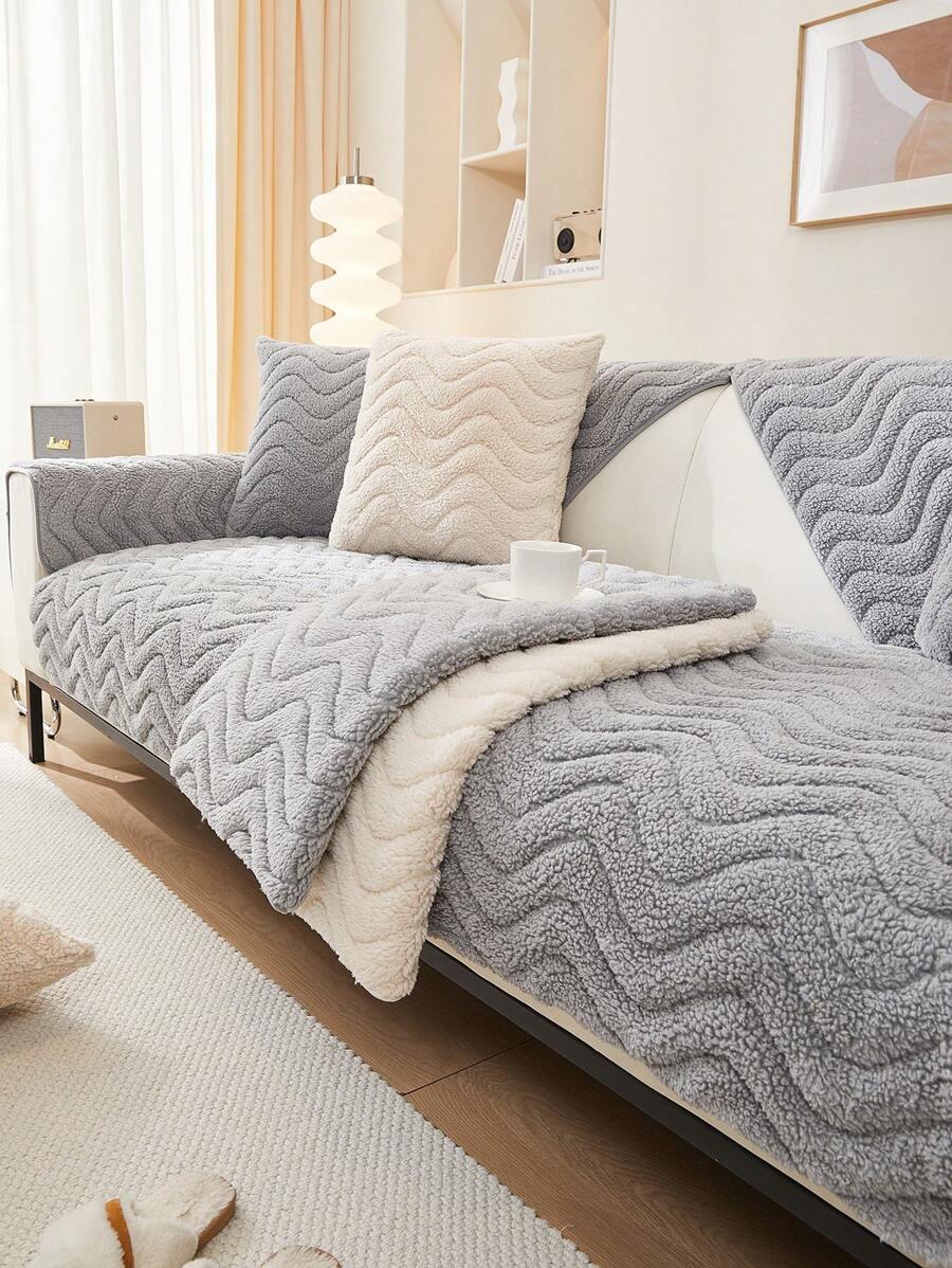 件冬季加厚毛絨沙發墊，現代風格防滑寵物沙發套，適合 L 形和 1/2/3/4 座沙發，四個季節通用（單獨出售） - 淺灰色 - 查看 1