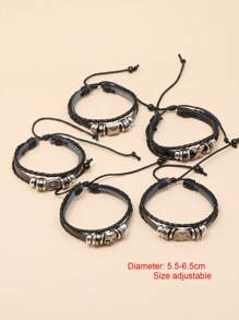 Fashionable and Popular 5pcs Men Skull Decor Bracelet PU for Jewelry Gift and for a Stylish Look - Black - View 7