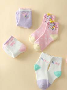 5 Pairs Girls Unicorn Print Socks, Pink, Suitable For Spring, Summer, Autumn, All Seasons, Sizes For 1-3, 4-7, 8-11, 11-14 Years Old Children - Multicolor - View 3