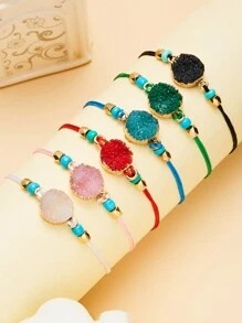 6入組愛心形自然石頭編織手鍊,附有紙卡展示 - 彩色 - 查看 2