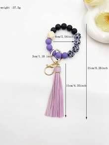 1入組木珠&橡膠塗層珠&pu流蘇裝飾鑰匙扣,手鐲