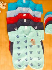 Kit 3 Macacão Infantil Ursinho Príncipe Bebê  0-3 meses com boina moda verão