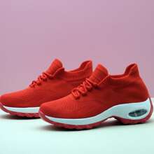 女士氣墊增高減震休閒運動鞋,紫色系綁帶運動鞋,跳舞鞋