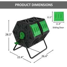 DC DICLASSE 34 Gal Outdoor Compost Tumbler Bin 360° Dual Chamber Rotating with 2 Sliding Doors & Lockable Brake - xanh đen - Xem 3