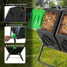 DC DICLASSE 34 Gal Outdoor Compost Tumbler Bin 360° Dual Chamber Rotating with 2 Sliding Doors & Lockable Brake - xanh đen - Xem 7