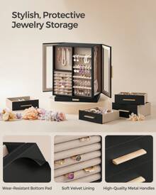 SONGMICS Caja joyero giratoria de 360°, estuche de almacenamiento de joyas con 5 cajones, organizador de joyas, ventana de vidrio, espacioso, almacenamiento vertical de joyas, diseño abierto, gran regalo, blanco nube, negro grafito, verde bosque, gris pizarra, almacenamiento para dormitorio de vuelta al cole
