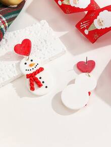 1對可愛的聖誕雪人形手工聚合物粘土吊墜耳環,適用於女性,聖誕派對