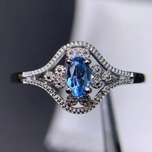 1pc Fashionable Natural Topaz Flower Open Ring - Silver - View 2