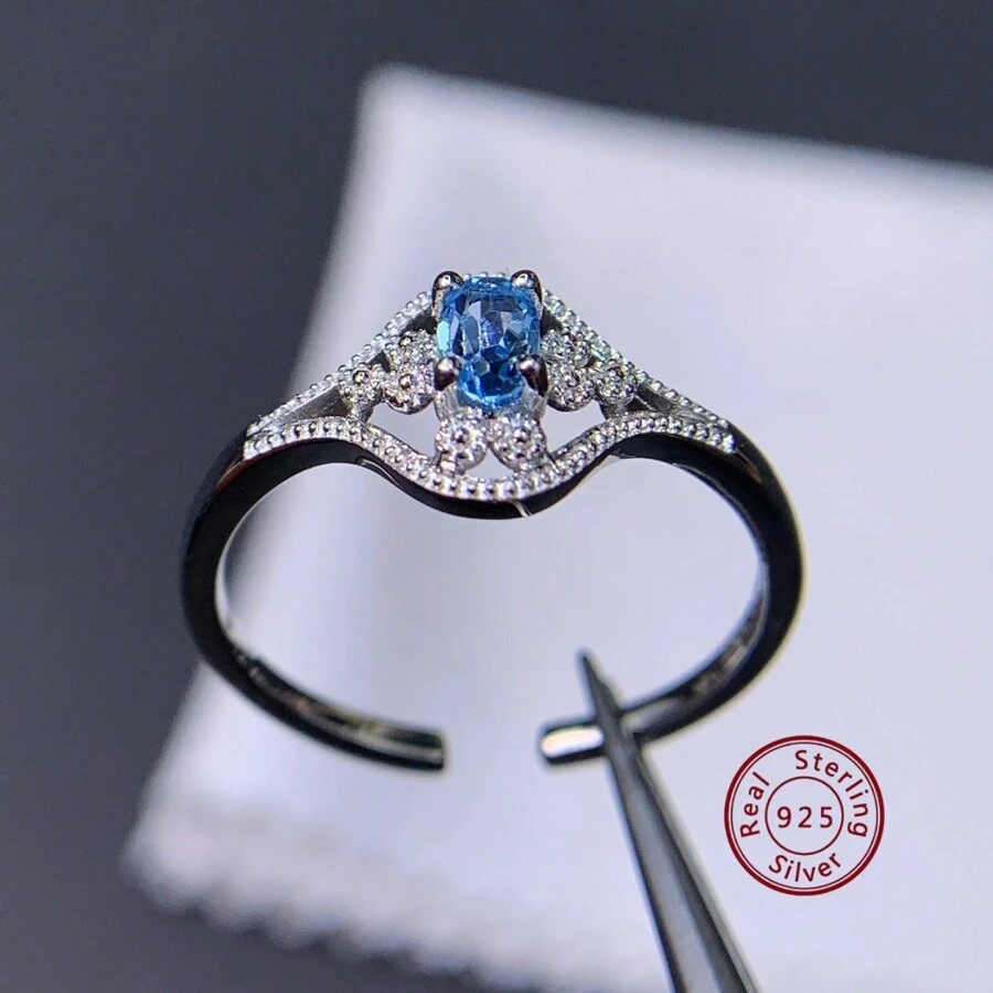 1pc Fashionable Natural Topaz Flower Open Ring - Silver - View 1