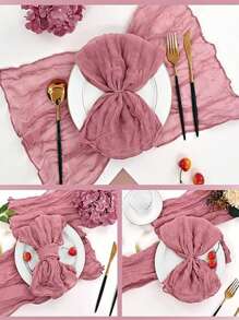 6pcs Cheese Cloth Napkins, Dinner Party Wedding Decor, Crinkled Table Linens With Sage Green For Rustic Decoration, Suitable For Wedding Reception Party - Hot Pink - View 5