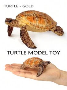 1入組金色海洋動物模型-海龜/玳瑁玩具,實心塑料材質兒童認知禮物家居裝飾 - 金色 - 查看 1