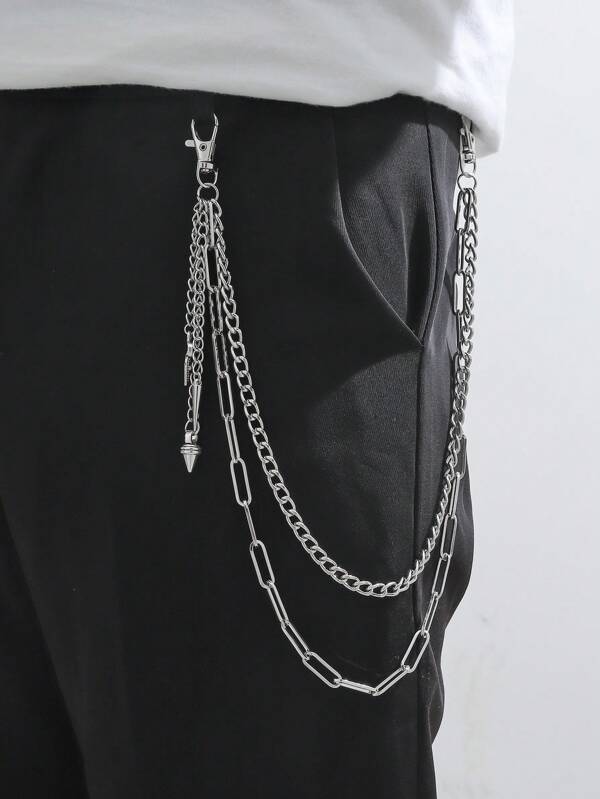 1pc Men's Double-Layer Chain & Inverted Triangle Pendant Accessory For Suit Pants Chain Halloween Summer, School Autumn-Winter Accessories Halloween Costume,Suitable For Teens, Youth,Men,Casual, Outdoor, Athletic, Vacation, Graduation Gifts, Birthday, Daily Wear
