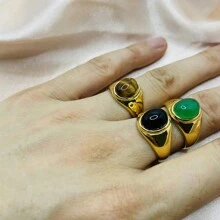 1 件 18K 镀金不锈钢简约玛瑙戒指，时尚派对礼物 - 綠瑪瑙 - 查看 6