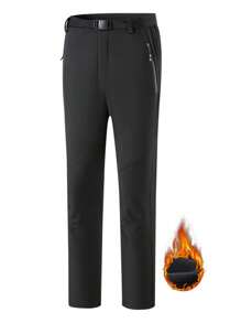 男士户外徒步防风、防水、透气、直筒、保暖内衬长裤，秋冬款 - 黑色 - 查看 1