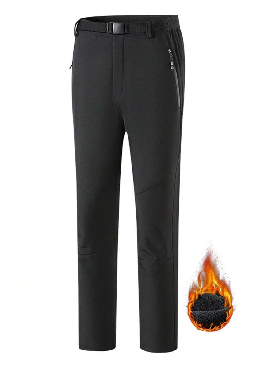 男士户外徒步防风、防水、透气、直筒、保暖内衬长裤，秋冬款 - 黑色 - 查看 1