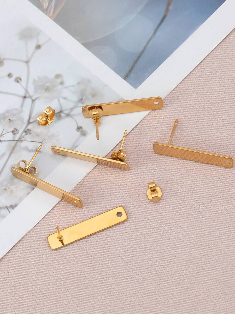 10pcs Stainless Steel Rectangular Earrings Studs & Hoop Diy Jewelry Accessories - Yellow Gold - View 1