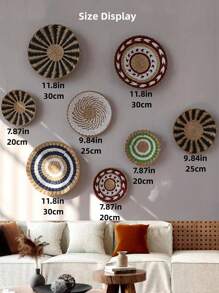 1 件手工编织圆形墙面装饰盘，波西米亚风格床边/沙发/卧室壁挂装饰、家居装饰、房间装饰、墙面装饰 - 款式D - 查看 3