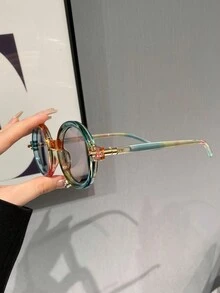 1入組女士時尚圓形眼鏡框,適用於裝飾、設計、戶外活動和旅行