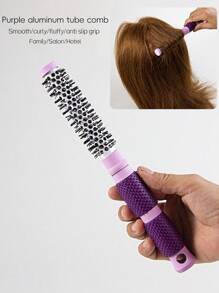 1 件小號紫色鋁管捲髮刷圓梳適用於沙龍、家居、酒店和旅行,可用於直髮和捲髮