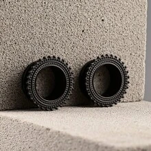 2入組簡約不銹鋼紋理螺旋式耳部擴張器測量塞,體積珠洞穴耳針穿體珠寶伸展器 - 黑色 - 查看 4