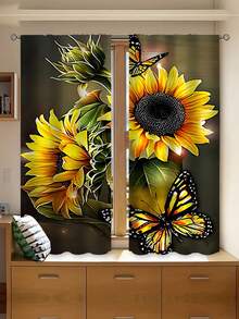 2 件花卉波西米亚水彩花朵春季多色复古独特艺术装饰隐私窗帘适用于客厅、卧室、厨房 - 黃色 - 查看 4