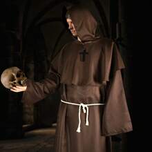 1 件棕色牧師服裝、僧侶長袍、中世紀文藝復興時期連帽僧侶服裝萬聖節 - 棕色 - 查看 6