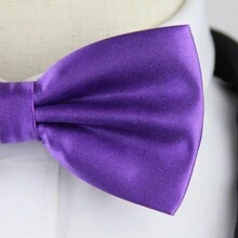 1 件男士纯色双层领结，商务正装领结，伴郎婚礼派对领带，1200 针面料 - 紫色 - 查看 2