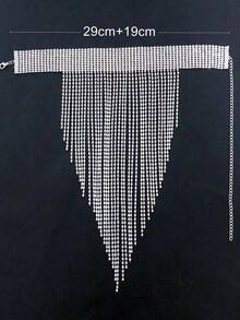 1pc Gorgeous Exaggerated Rhinestone Long Tassel Blingbling Party Necklace For Women - Silver - View 4