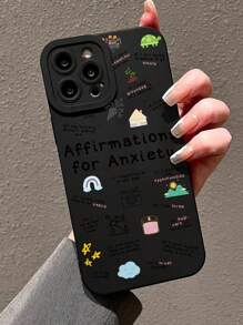 1入組可愛英文標籤手繪保護手機殼，適用於蘋果和三星手機 - 彩色 - 查看 2