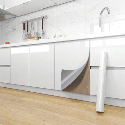 1 Roll Of Thick Marble Wallpaper, White Glossy Contact Paper, Self-Adhesive, Removable PVC Wallpaper, Waterproof, Oil-Proof, High Temperature Resistant Kitchen Oil-Proof Wall Sticker