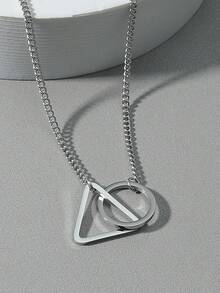 1pc Geometric Triangle & Circle Shaped Fashion Necklace For Men - Black - View 6