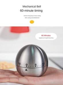 Stainless Steel Kitchen Timer Clock Cooking Reminder, With Mechanical Timing Function, For Students' Self-discipline - Silver - View 5