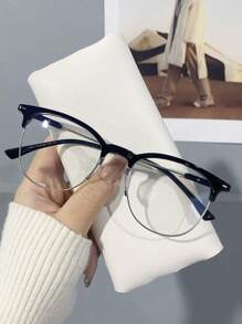 1 PC Women's Black Half Frame Glasses For Daily Work And Reading Use - Black - View 1