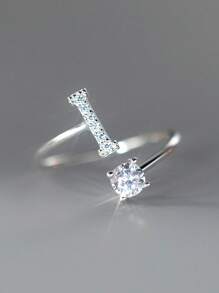 1入組精美優雅立體氧化鋯字母戒指，開口可調式女性女孩紀念基本戒指母親節，聖誕節禮物 - 銀色 - 查看 22