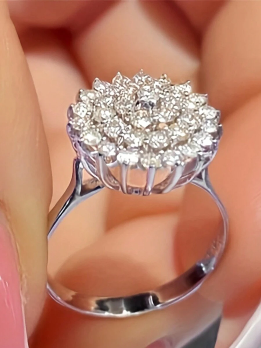 1 件华丽方晶锆石戒指，适合女士结婚订婚周年纪念派对戒指首饰情人节礼物、妈妈、母亲、母亲节、礼物 - 銀色 - 查看 1