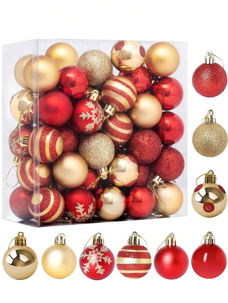 50pcs Christmas Party Decoration Christmas Tree Pendant Gold Red Christmas Ball Hand Painted Electroplated Ball Home Decoration Pendant,Christmas - Multicolor - View 1