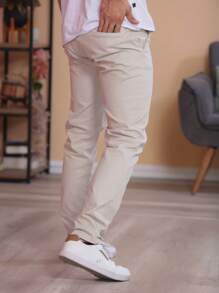 Men Jeans - 米色 - 查看 3