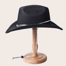 女士/男士哑光丝绸西部牛仔帽、爵士帽、复古羊毛宽边帽，配银色和 PU 皮革防风绳，欧美风格户外旅行派对帽